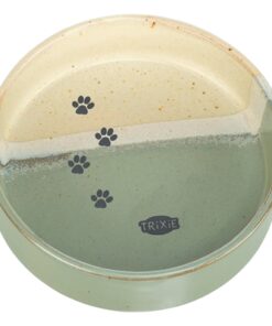 Voerbak / Drinkbak Met Pootprint Keramiek Groen / Beige 12X12X3,5 Cm