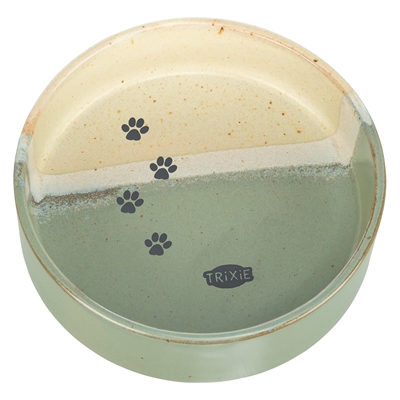 Voerbak / Drinkbak Met Pootprint Keramiek Groen / Beige 12X12X3,5 Cm