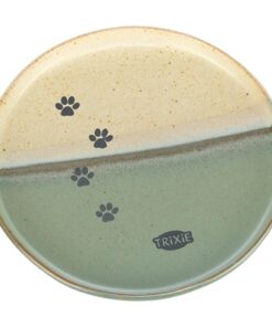 Voerbak / Drinkbak Kat Keramiek Groen / Beige 16X16X2 Cm