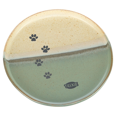 Voerbak / Drinkbak Kat Keramiek Groen / Beige 16X16X2 Cm