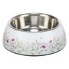 Voerbak / Drinkbak Bloemmotief Rvs Wit / Meerkleurig 22X22X7,5 Cm