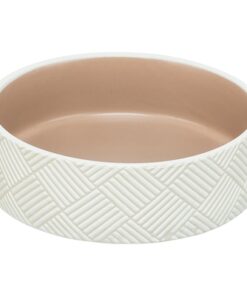 Voerbak / Drinkbak Patroon Keramiek Wit / Beige 18X18X7 Cm