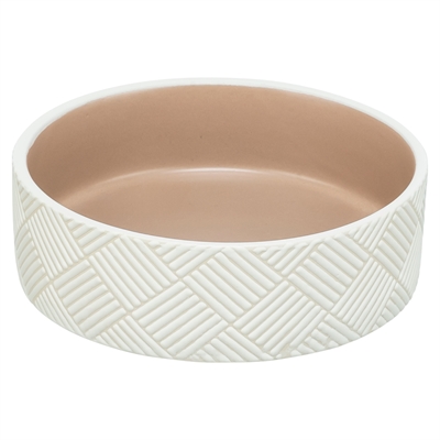 Voerbak / Drinkbak Patroon Keramiek Wit / Beige 18X18X7 Cm