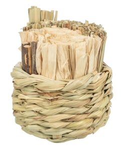 Mand Gras Met Hooi / Maisbladeren / Houten Stokjes 9X9X9 Cm