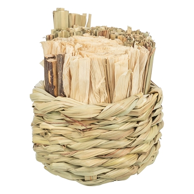 Mand Gras Met Hooi / Maisbladeren / Houten Stokjes 9X9X9 Cm