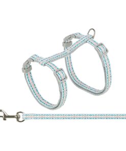 Kattentuigje Met Riem Retro Motief Grijs / Blauw 28-45X1 Cm