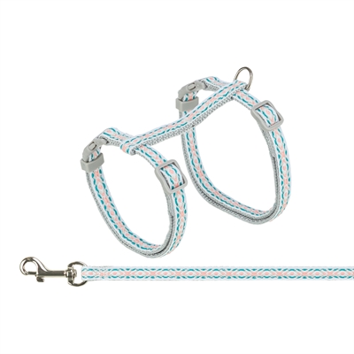 Kattentuigje Met Riem Retro Motief Grijs / Blauw 28-45X1 Cm