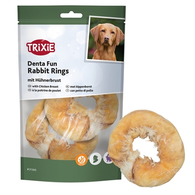 Denta Fun Rabbit Rings Met Kippenborst 9,5 Cm 100 Gr