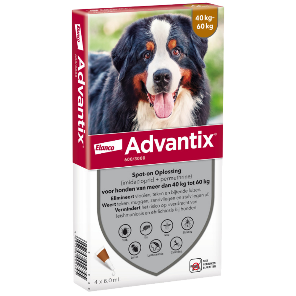 Advantix vlooien- en tekenpipet voor honden 600/3000 (40 tot 60 kg) 4 pipetten
