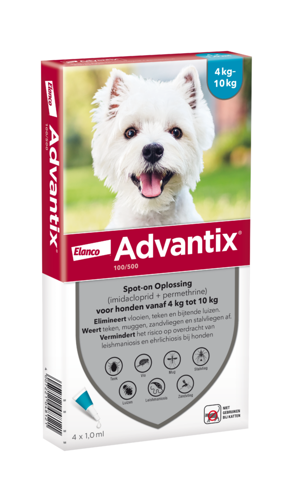 Advantix vlooien- en tekenpipet voor honden 100/500 (4 tot 10 kg) 4 pipetten