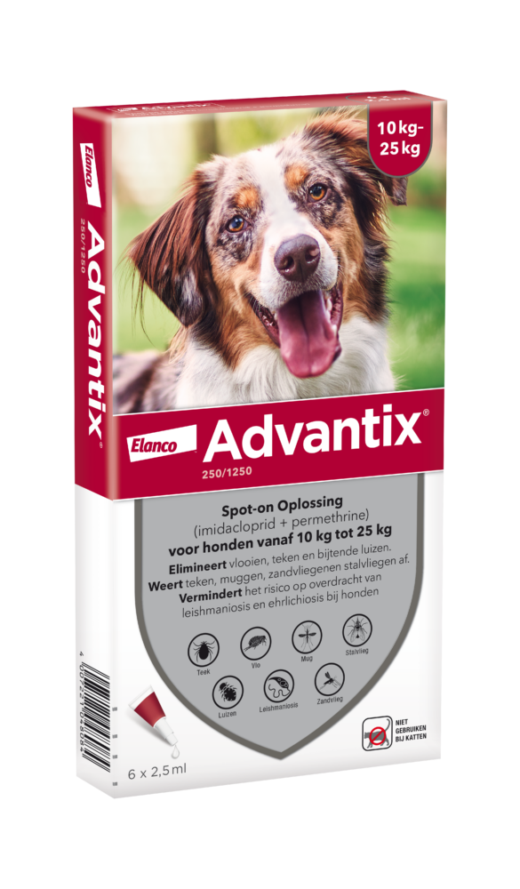 Advantix vlooien- en tekenpipet voor honden 250/1250 (10 tot 25 kg) 6 pipetten